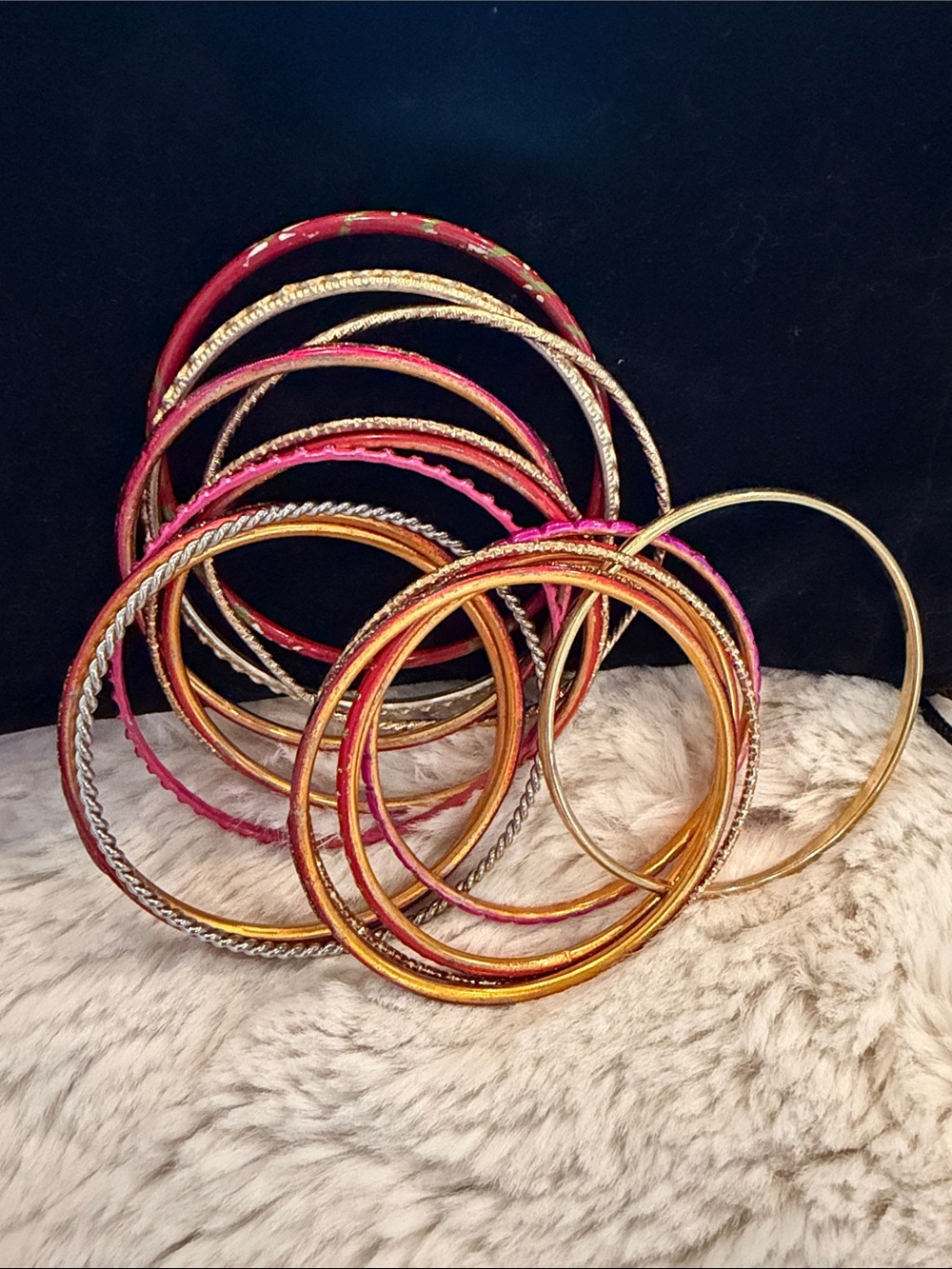J.Crew Red & Pink Enamel Gold-Tone Stackable Bangle Bracelet Set.